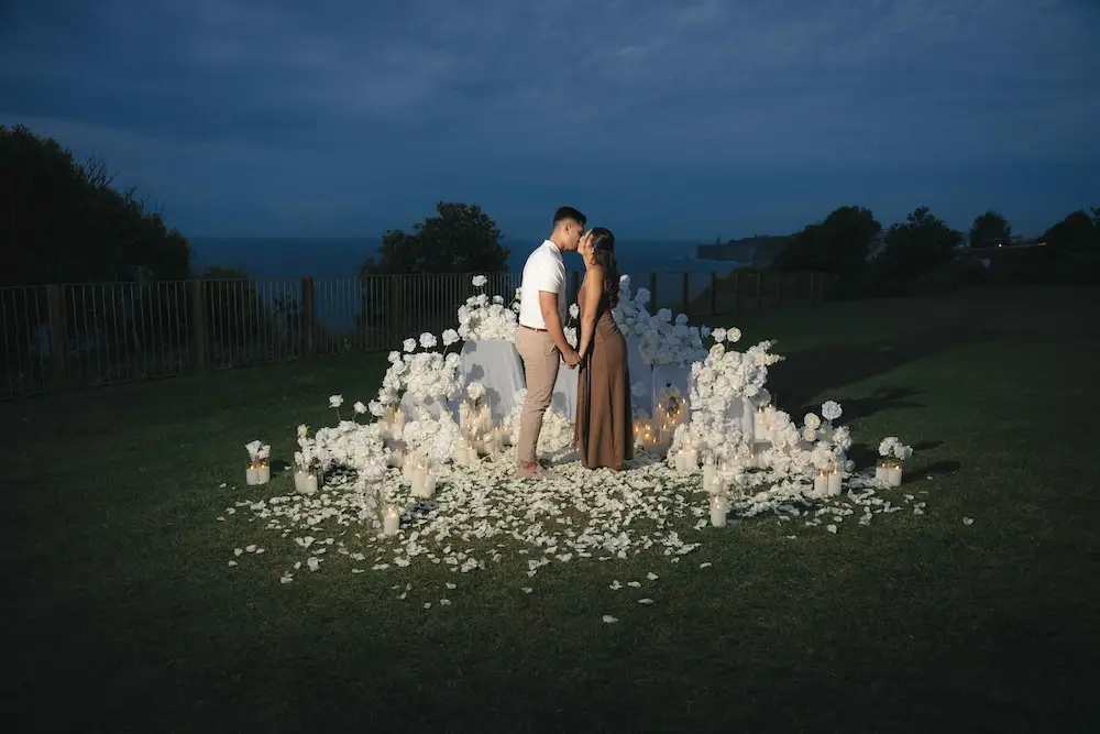 white floral proposal setup